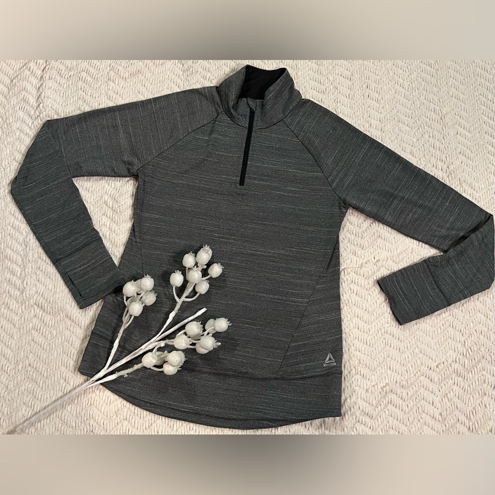 Reebok Gray Space Dye Back Vent 1/4 Sleeve Pullover Women's Medium